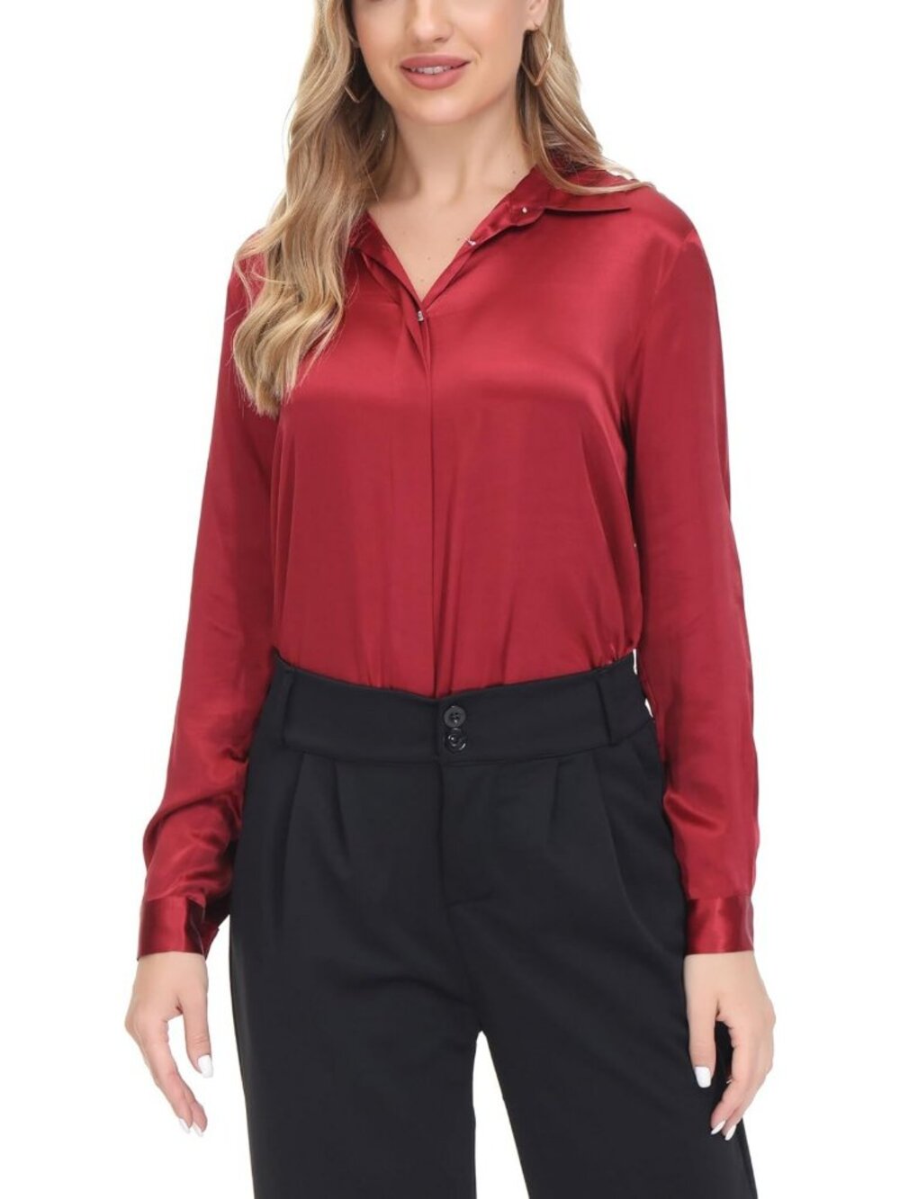 Luxurious 100% Mulberry Silk Women's Long Sleeve Blouse - Elegant & Soft Top